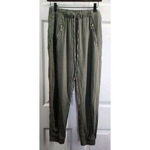 One By Chapter One Linen Blend Jogger Khaki Green Size Small
